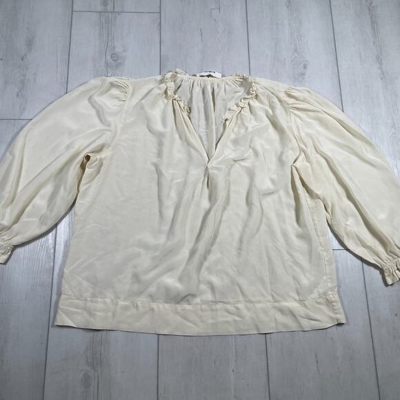 THE GREAT Ruffle Sleeves Blouse Silk Cream Size 2 Peasant Boho 3/4 Sleeve - Picture 1 of 11